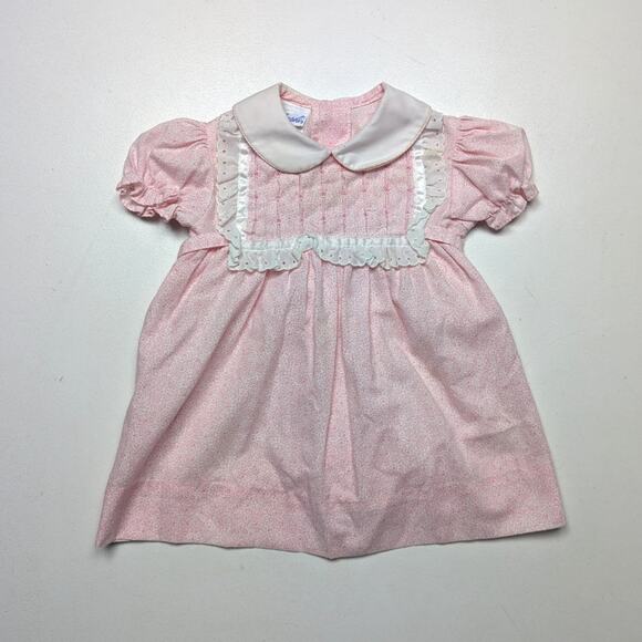 Vintage Polly Flinders Dress Baby Girls Size 12m Pink Calico Smocked - Picture 1 of 5